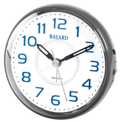 Réveil Bayard rond - gris clair, gris foncé ou bleu