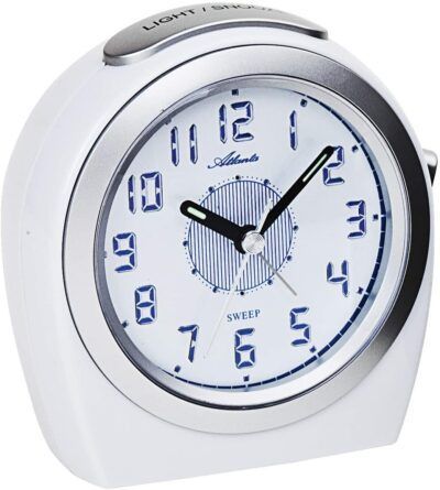 R&eacute;veil silencieux &agrave; quartz blanc sonnerie sur cloche