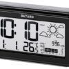 R&eacute;veil digital noir affichage pr&eacute;vision m&eacute;t&eacute;o par ic&ocirc;nes - barom&egrave;tre et temp&eacute;rature