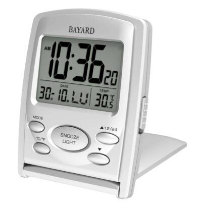 Réveil de voyage Bayard digital – date & température, compact et silencieux.